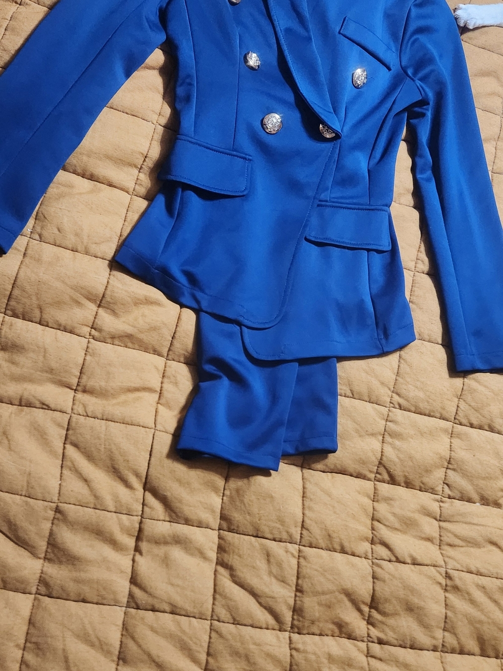 Source Unknown Bright Blue Double-Breasted Blazer Jacket